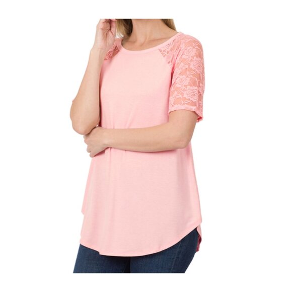Zenana Outfitters | Tops | Nwt Zenana Lace Raglan Short Sleeve Light ...